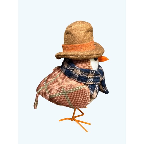 Harvest Autumn Fall Fabric Felt Bird Plaid Scarf Hat Holiday Decor - Picture 3 of 9